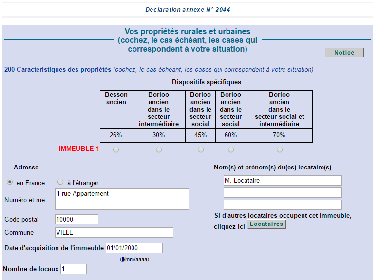 Caractéristiques des propriétés