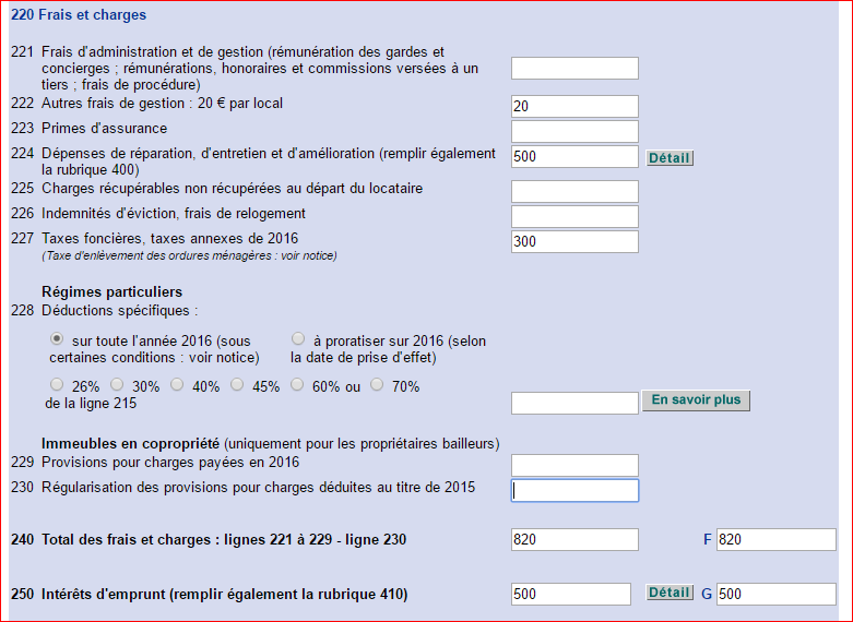 Frais et charges déductibles