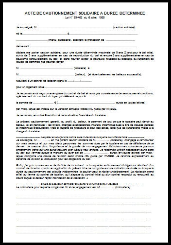 Contrat de cautionnement