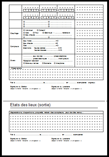 Etat des lieux  Modèle gratuit 