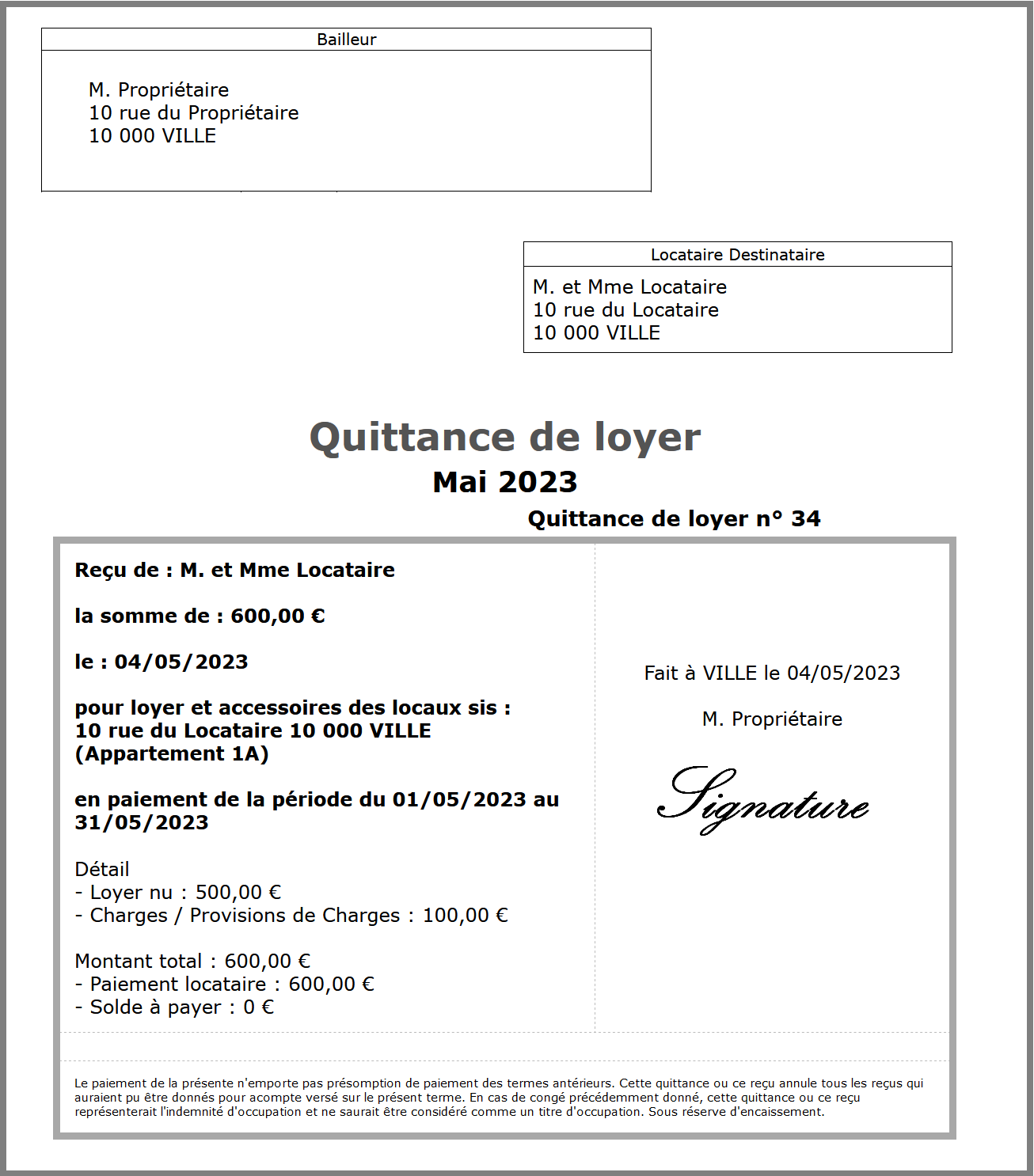 Quittance de loyer