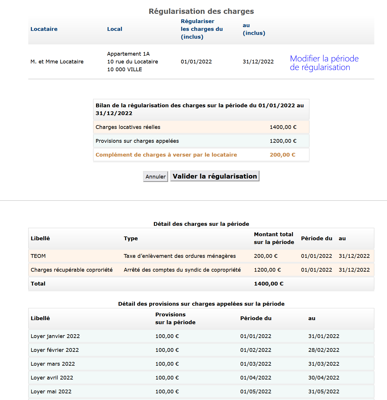 Régularisation des charges