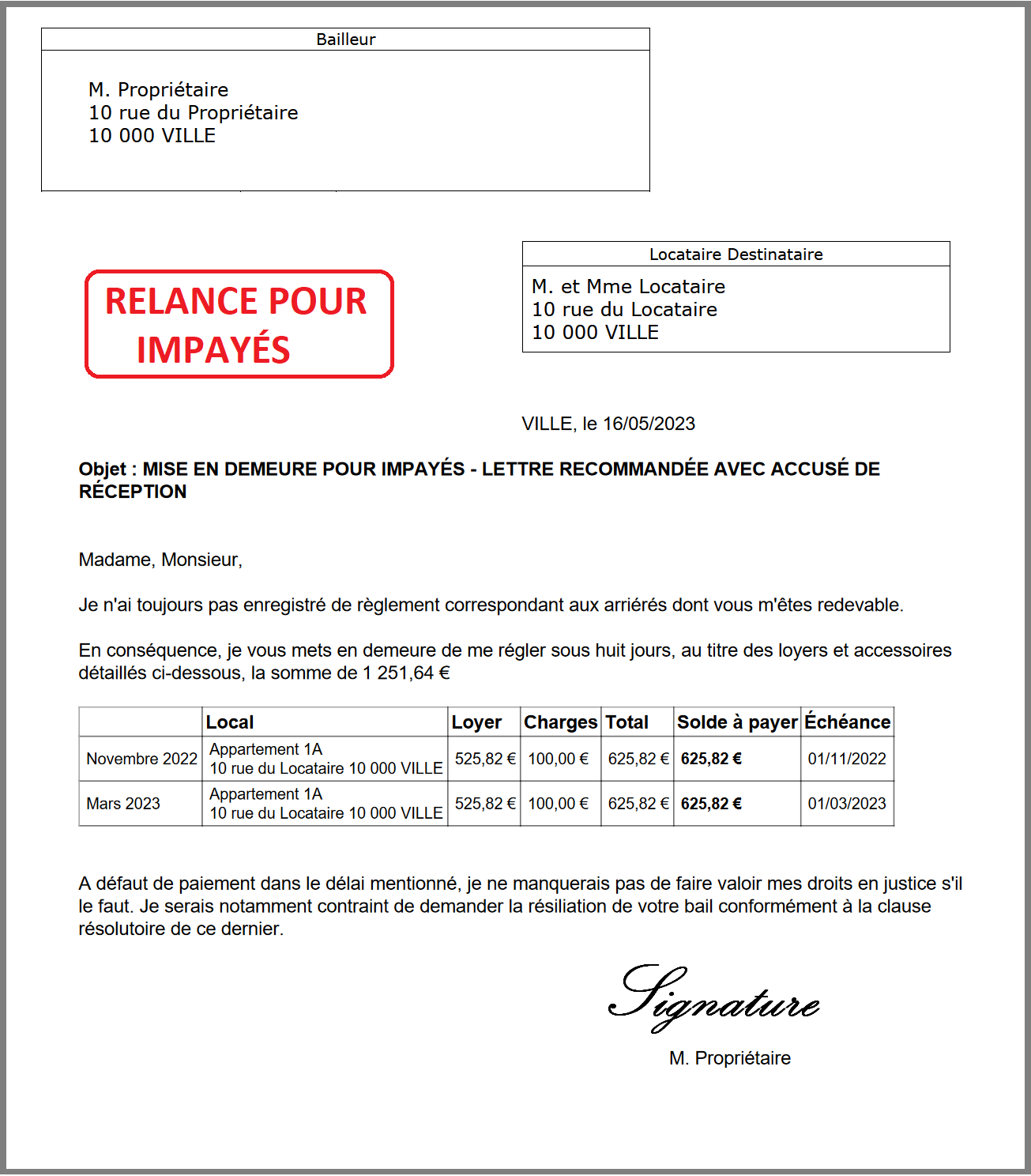 Relances pour impayés
