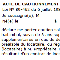 Acte de caution solidaire