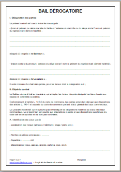 Modèle de Bail Dérogatoire Précaire