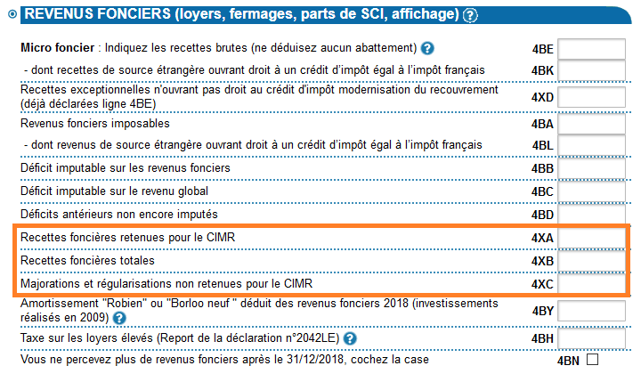 CIMR Recettes foncières retenues pour le CIMR