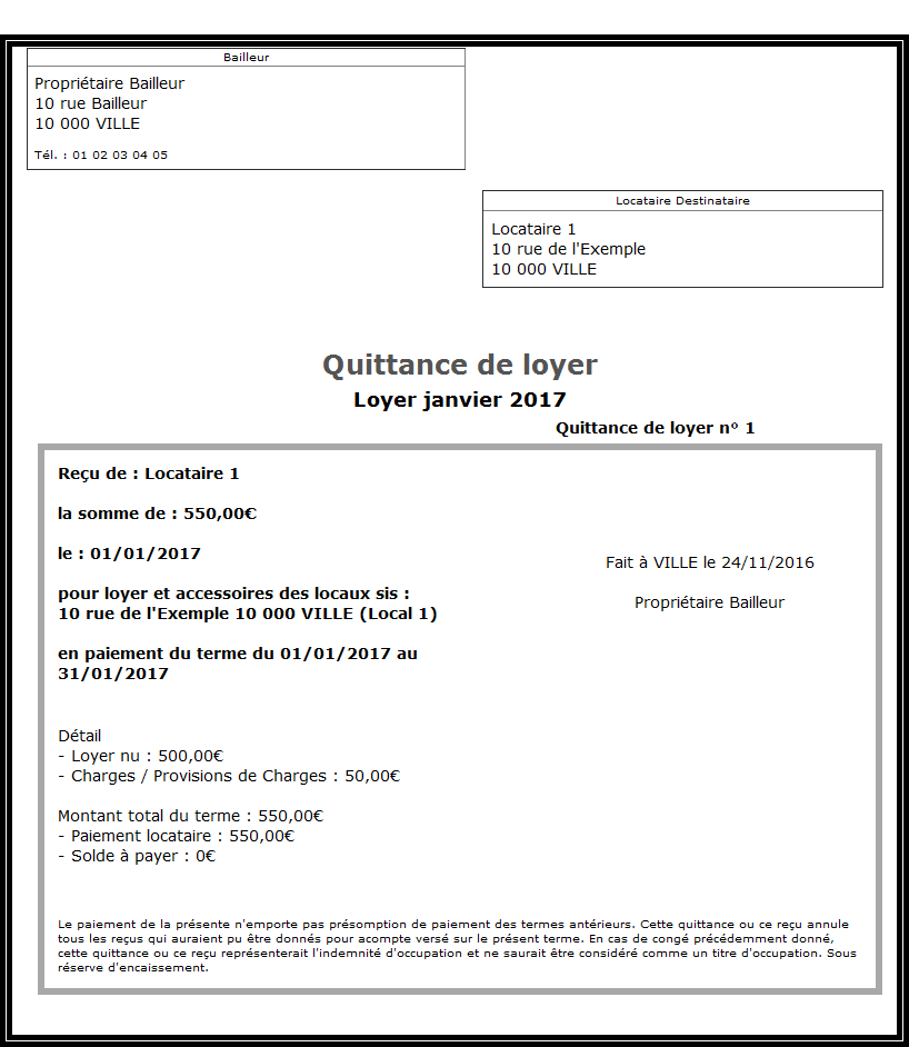 Quittance de loyer